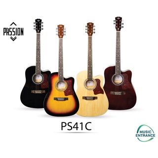 Passion กีต้าร์โปร่ง 41 นิ้ว Acoustic Guitar รุ่น PS-41C กีตาร์ โปร่ง PS41C คอเว้า พร้อมกระเป๋า ปิ๊ก คาโป้