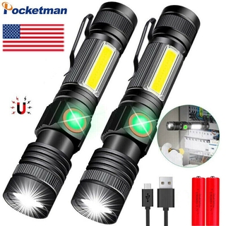 65000LM LED Flashlight T6+COB USB Rechargeable Penlight Zoom Torch With Magnet