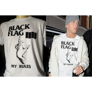 เสื้อวงนำเข้า Black Flag My Rules Eminem wearing Hardcore Punk Rock Dead Kennedys Minor Threat Bad Brains Style Vintage