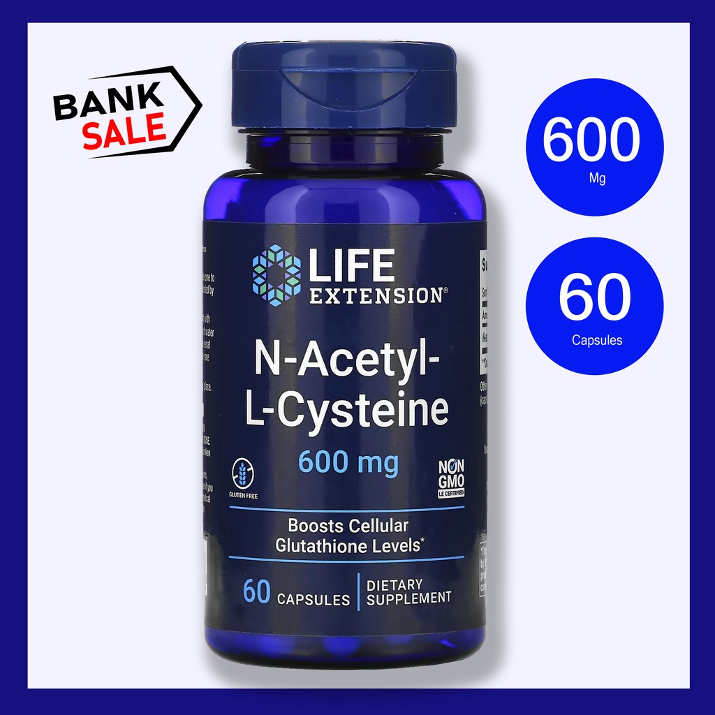 📢พร้อมส่ง 🔔  Life Extension, N-Acetyl-L-Cysteine, 600 mg, 60 Capsules