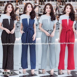 (7979) Jumpsuit ชุดจั้มสูท Polka dot ลายจุด