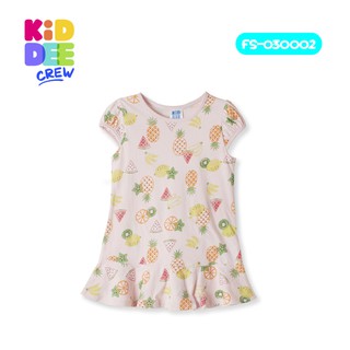 KiddeeCrew เสื้อกระโปรงแขนตุ๊กตาเด็กสีชมพูลายผลไม้  เหมาะสำหรับอายุ 1-8 ปี