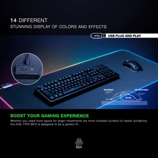 EGA TYPE MP3 แผ่นรองเมาส์ Mouse PAD พร้อมไฟ RGB EFFECT ไซส์ใหญ่ ใช้งานง่าย ลื่นไหลไม่มีสะดุด ของแท้รับประกัน 2 ปี
