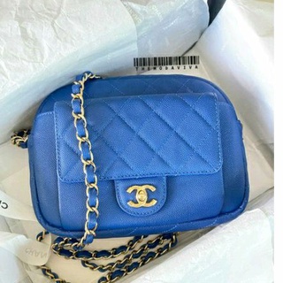 แท้100% Used like new Chanel Caviar Quilted Camera,Case blue