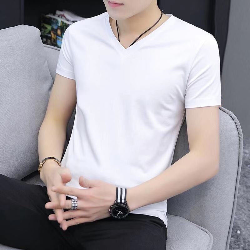 [Jenny Recommendation] มาใหม่ เสื้อยืดแขนสั้น คอวี เข้ารูป สีขาว เข้ากับทุกการแต่งกาย สไตล์เกาหลี แฟชั่นฤดูร้อน สําหรับผู้ชาย