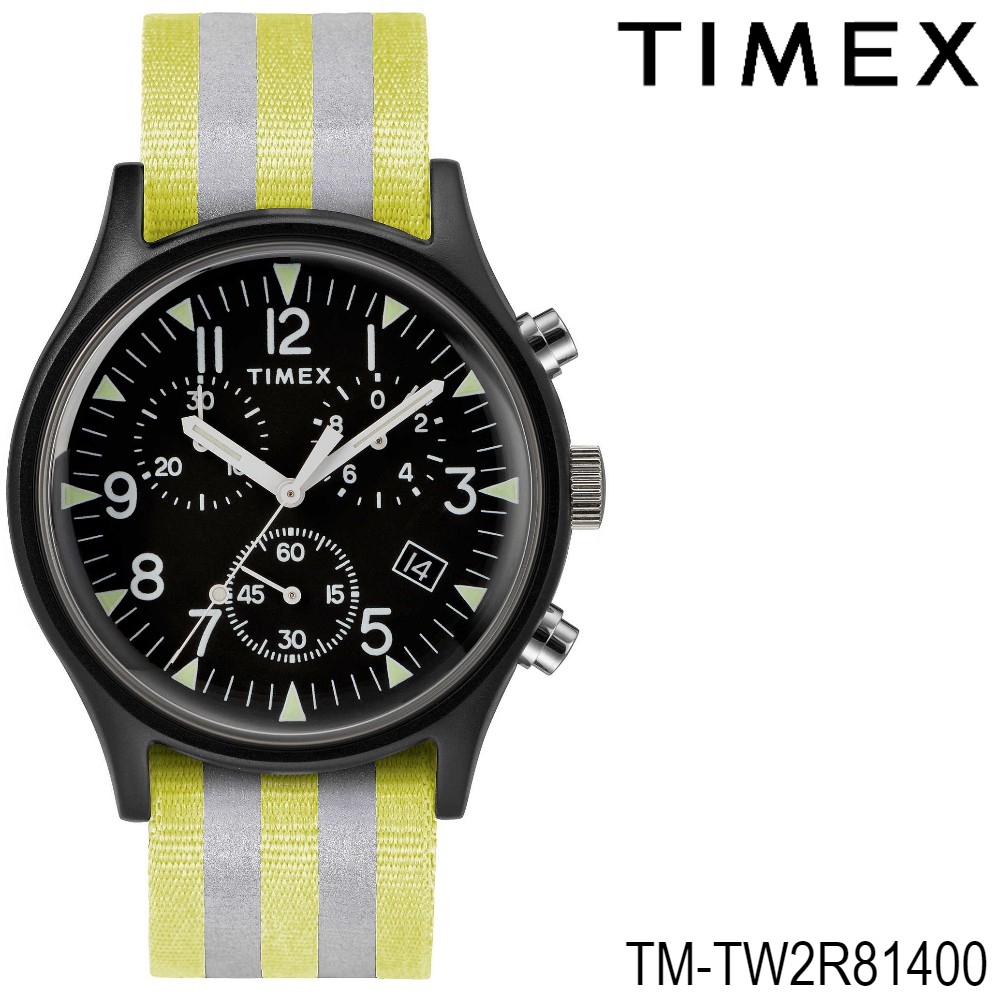 Timex TW2R81400 MK1 Aluminum Chronograph นาฬิกาข้อมือผู้ชาย สายผ้า สีเหลือง/ขาว หน้าปัด 40 มม.