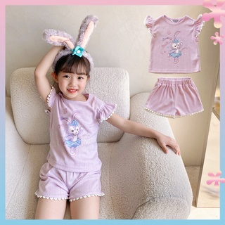 2022 new breathable cotton girls short-sleeved shorts pajamas suit cute air conditioning clothing summer two-piece suit