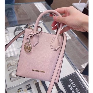 (ผ่อน0%) กระเป๋าสะพายข้าง Michael Kors Mercer Extra Small Pebbled Leather Crossbody Bag  35S1GM9T0L หนังแท้ สีชมพู