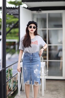 Mystyle jeansกระโปรงยีนส์ เอวสูง  ผ้าไม่ยืดไซส์S,M MS7605