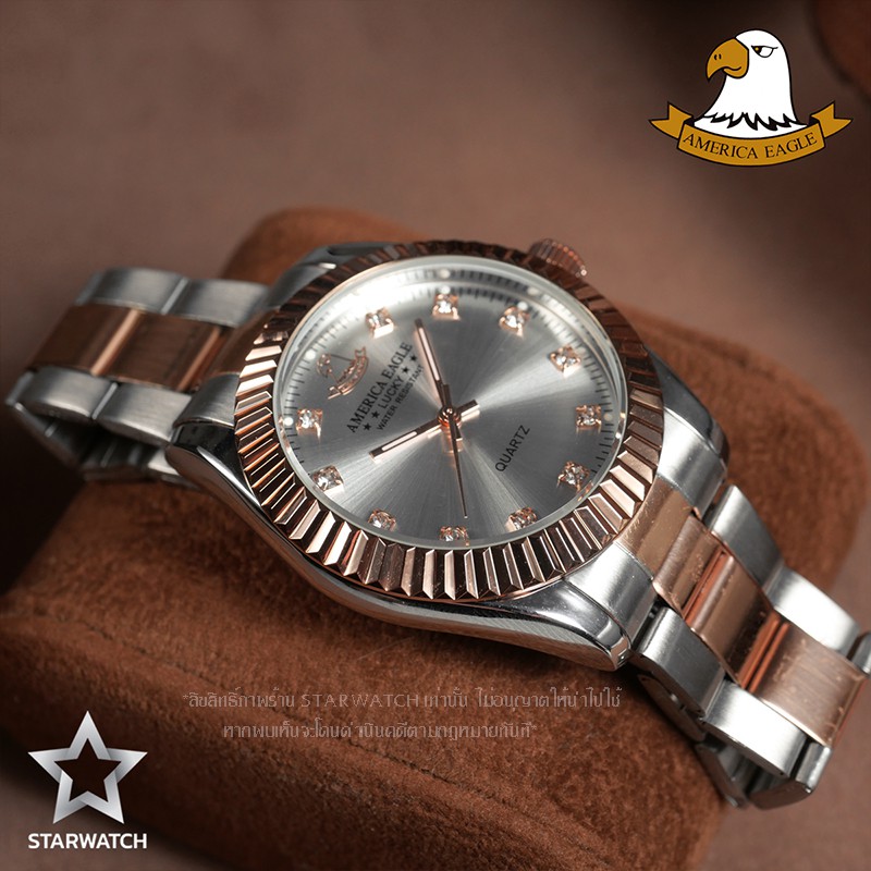 AMERICA EAGLE นาฬิกาข้อมือผู้หญิง สายสแตนเลส รุ่น SW8002G – PINKGOLD/SILVER