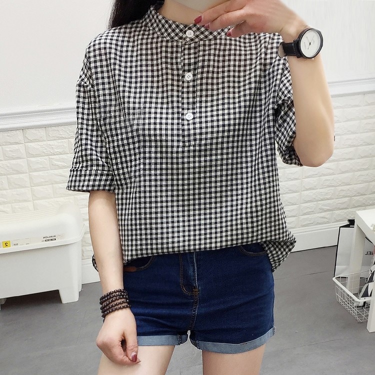 LHSunshine 🌞 เสื้อคอจีนลายสก็อตแต่งกระดุมหน้า💚 งานเรียบง่ายแมทซ์ได้ทุกโอกาส🌸 เหมาะกับทุกวัยเลยน้าา✨ - รูปที่ 3