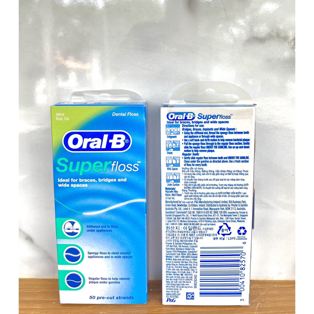 Oral-B Super floss waxed mint 50 pcs ไหมขัดฟัน Super Floss Mint Oral B บรรจุ 50 ชิ้น/กล่อง