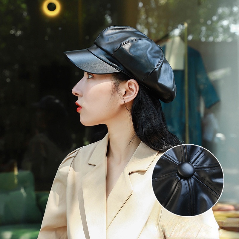Qiu Dong Pu หนังแปดเหลี่ยมหมวกหญิง Boom England หลังจากหมวก Joker Berets