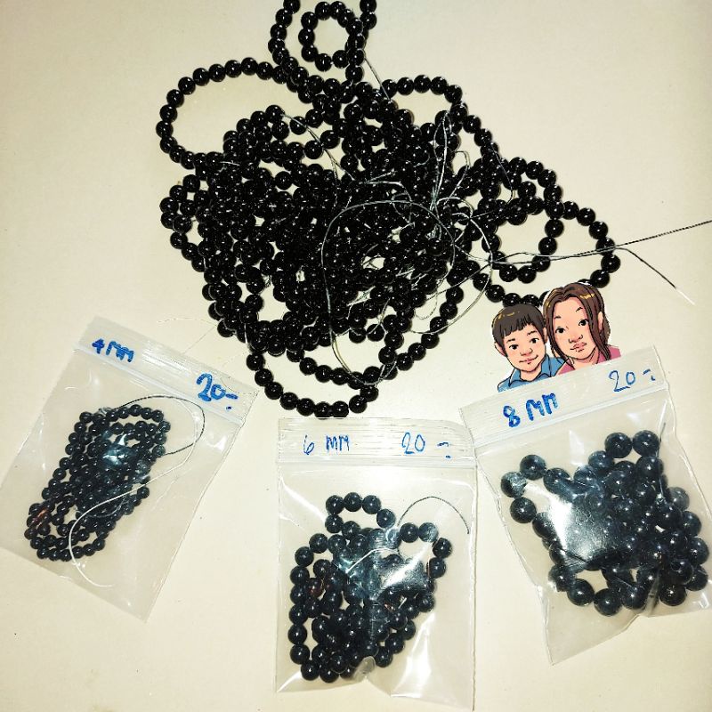 ตาตุ๊กตา ลูกปัดมุกดำ 4mm 6mm 8mm แพ็คละ 20฿