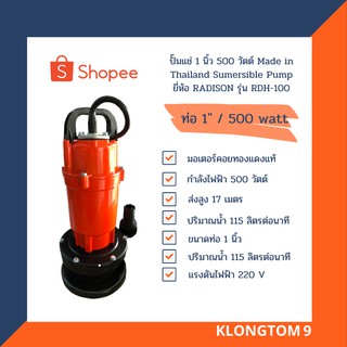 🔥โค้ดINC3LEL3ลด30฿RADISON ปั๊มแช่ 1 นิ้ว 500 วัตต์ Made in Thailand Sumersible Pump ยี่ห้อ RADISON รุ่น RDH-100