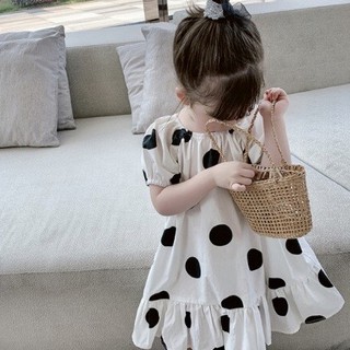 [พร้อมส่ง] ชุดเดรส Polka Dot มีโบหลัง ชุดเดรสลายจุด สไตล์เกาหลี น่ารักมากเลย สดใส ใส่ง่าย งานนำเข้า (งานจริงรูปสุดท้าย)