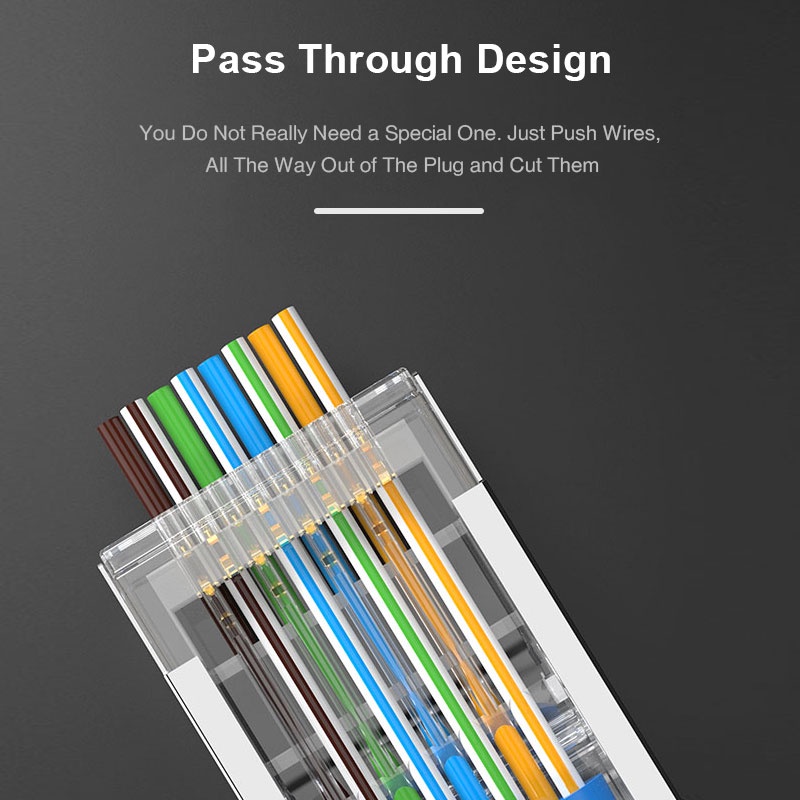 Cat6a Cat6 CAT5e ปลั๊กเชื่อมต่อเครือข่ายอีเธอร์เน็ต RJ45 UTP 30μ ชุบทอง 1.1 มม. 1.2 มม. 50 100 ชิ้น