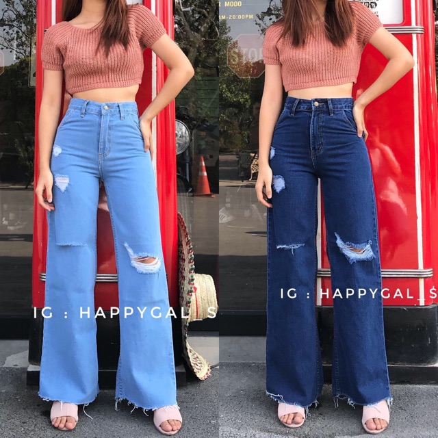 เอวสูง26-40" Happygal (รุ่น กระบอกบาน01 กางเกงยีนส์เอวสูงทรงกระบอก)