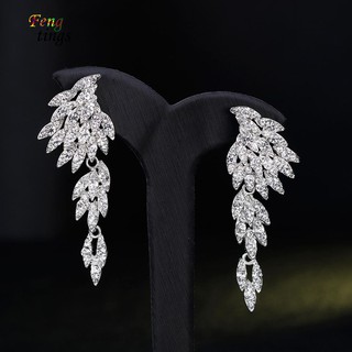 Fs  Full Rhinestones Wing Dangle Drop Pierced Earrings Women Wedding Jewelry