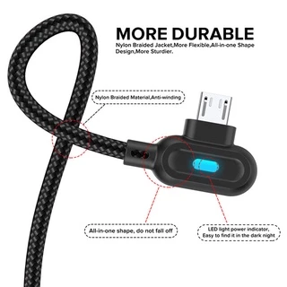 Elough สายชาร์จ 2.4A USB Micro USB Type C พร้อมไฟ LED 90 องศา สําหรับ Android