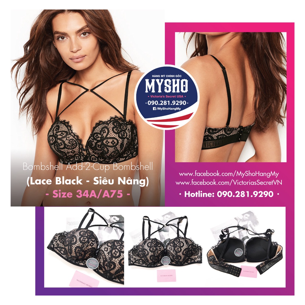 [Size 34A/A75] Bombshell Add-2cups Bra (Lace Black - Super Lift Up)