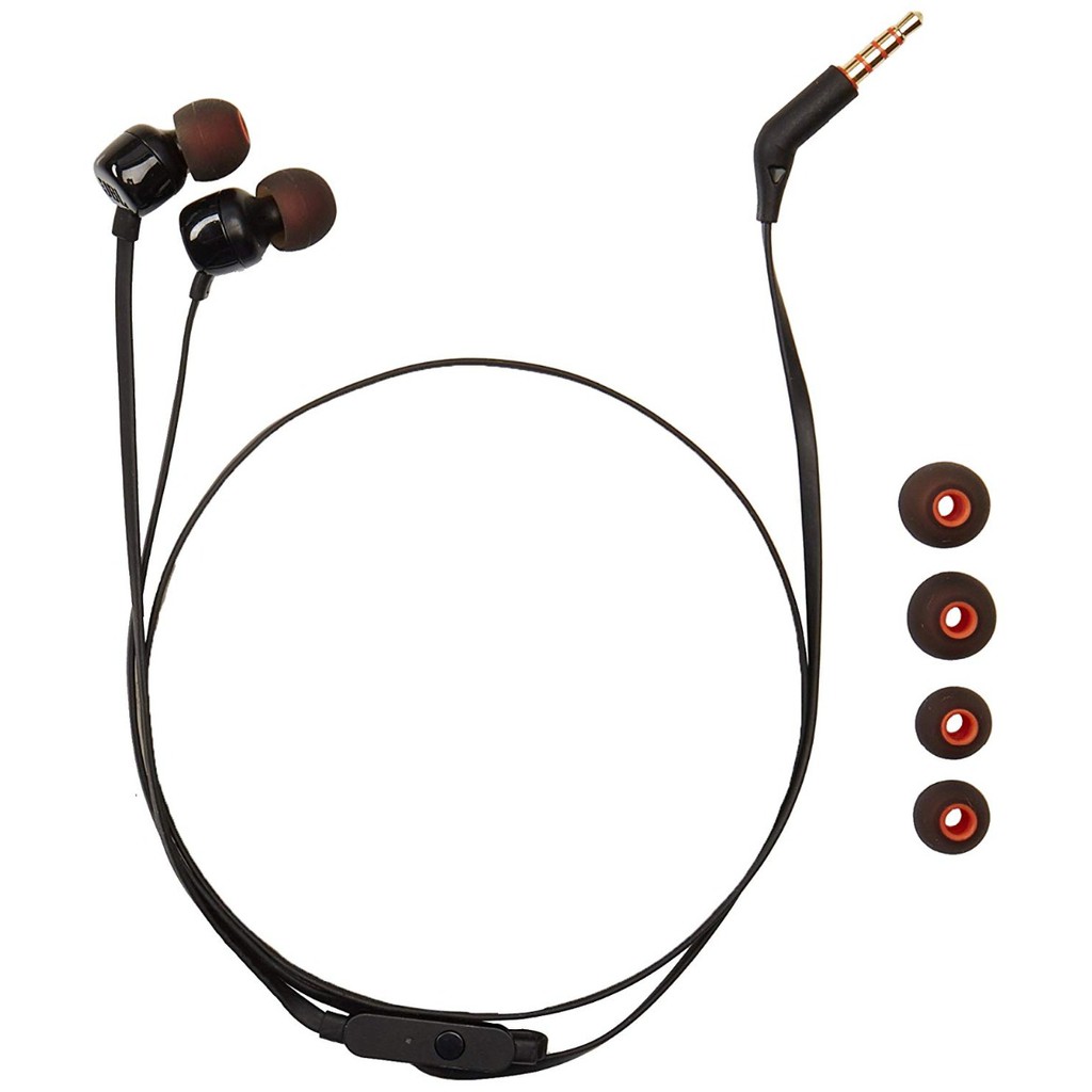 JBL T110 เสียงเบสชุดหูฟังสเตอริโอชนิดใส่ในหูพร้อมสาย 3.5 มม. สำหรับหูฟังไมโครโฟนกีฬาเพลง