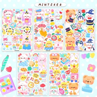 [3แผ่น100]SET 5 🌸PVCสติ๊กเกอร์ไดคัท น้องหมี น้องกระต่าย Pastel