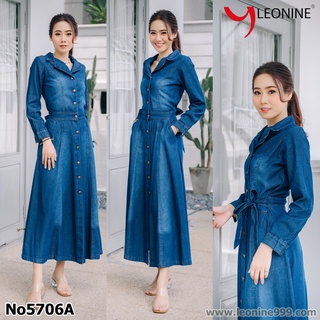 แม๊กซี่เดรสยีนส์ Maxi Dress jeans Leonine No5706A แซกยีนส์ยาว  เดรสยีนส์ยาว เดรสยีนส์ ชุดยีนส์แฟชั่น ชุดเดรส