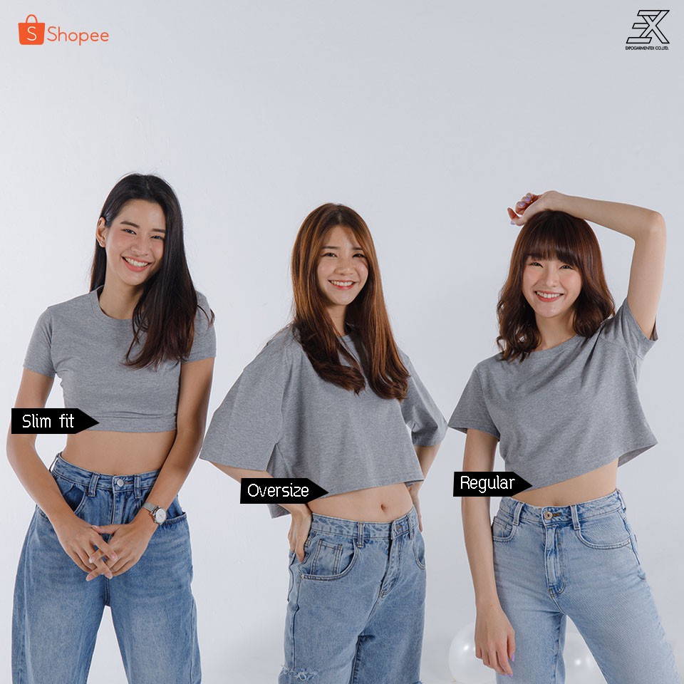 Expogarment เสื้อครอป CROP  เอวลอย  แขนสั้น   สีท็อปดรายอ่อน  (มีให้เลือกทั้งหมด 3 ทรง)