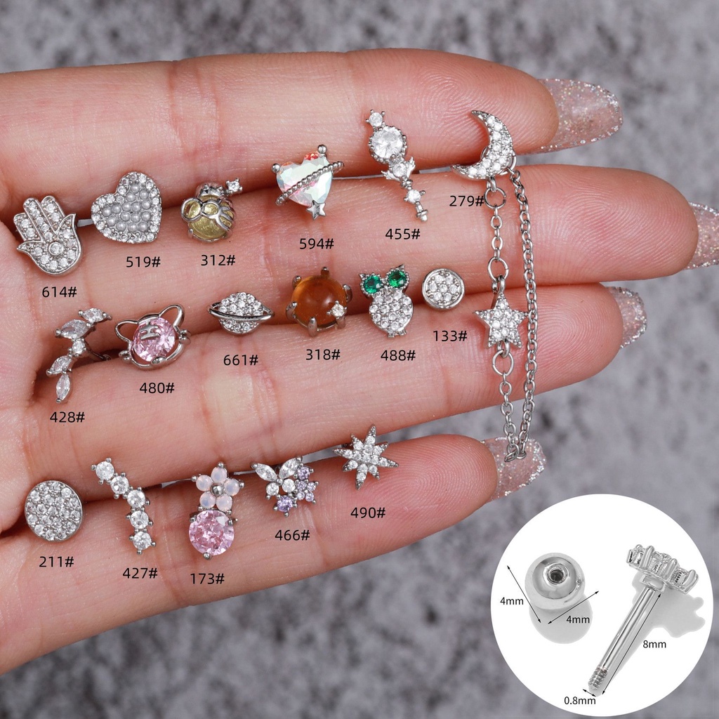 เครื่องประดับ ต่างหูสตั๊ด จี้รูปดอกไม้ และดวงจันทร์ สีชมพู แบบมินิมอล สําหรับผู้หญิง