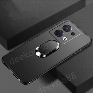 เคสโทรศัพท์มือถือ ซิลิโคนนิ่ม TPU พร้อมแหวนขาตั้ง สีดํา สําหรับ OPPO Reno8 Reno7 Reno6 Z Pro 5G 4G Reno 8 8Pro 8Z 7 7Pro 7Z 6 6Z
