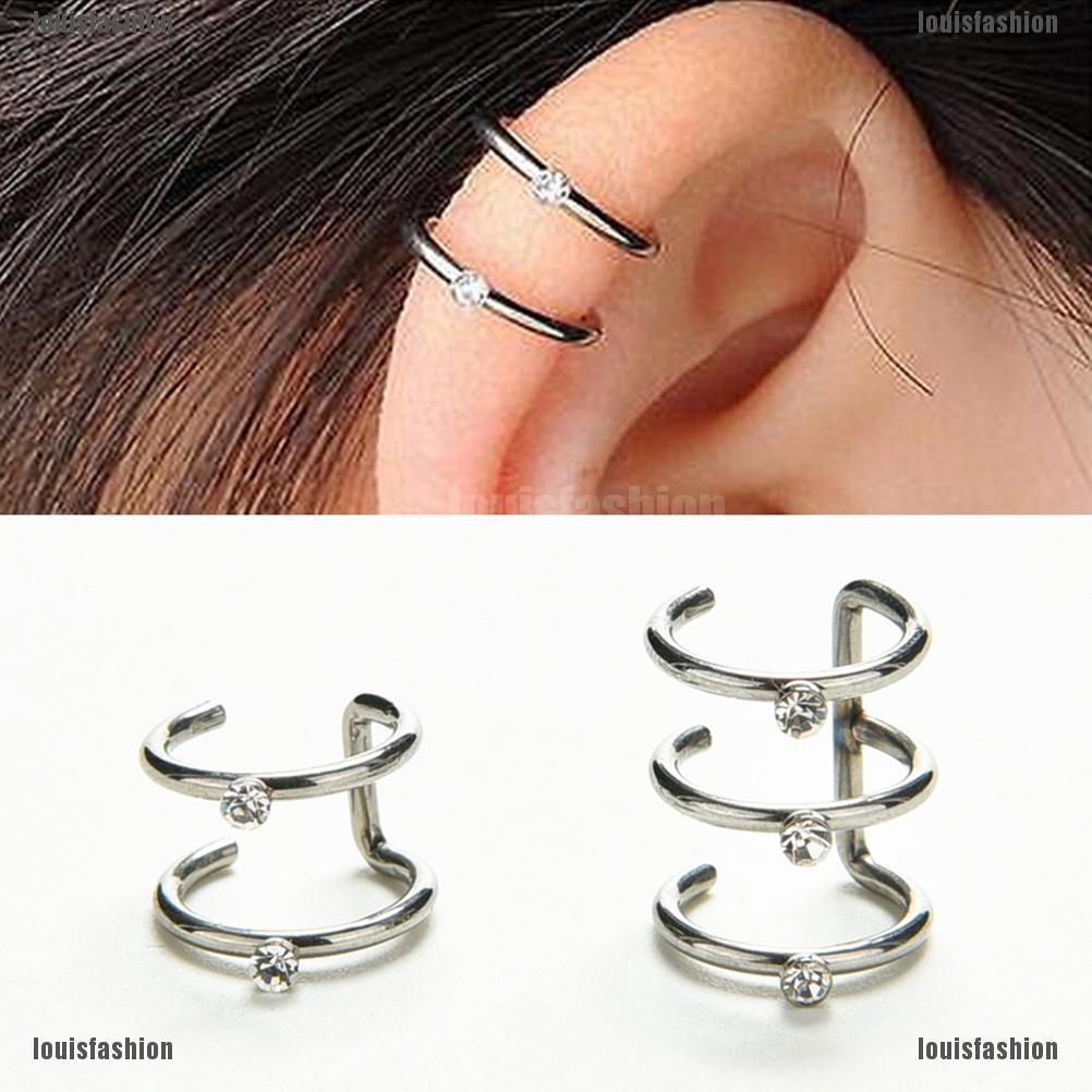 LFTH Silver Ear Cuff Wrap Stud 23 Row Helix Cartilage Earrings Clip on