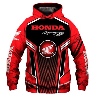 เสื้อกันหนาวเสื้อฮู้ดดี้พิมพ์ลาย 3D Honda Wing มีซิปสไตล์ฮิปฮอปสีแดง 2021 สําหรับผู้ชาย