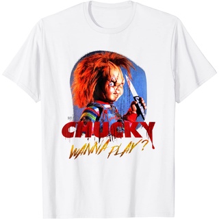 ผ้าฝ้ายคอกลมเสื้อยืด พิมพ์ลาย Chucky Wanna Play Creepy Portrait สําหรับผู้ชาย และผู้หญิงfrom S-4XL