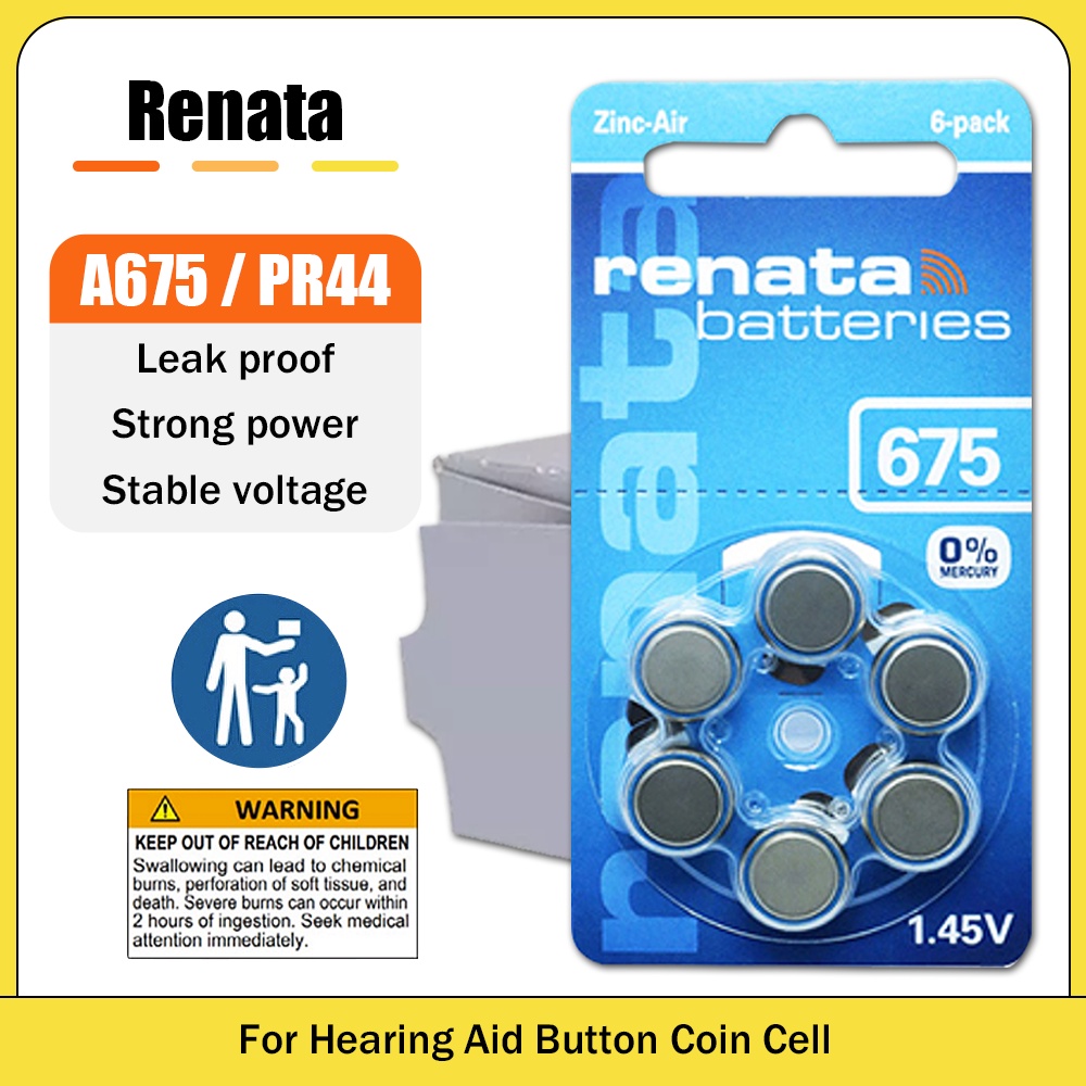 30Packs 180PCS 1.45V 660mAh Original RENATA A675 PR44 Zinc Air Battery For Advanced Hearing Aid 675A