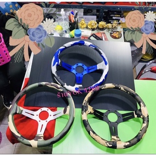 พวงมาลัยแต่งรถยนต์ลายทหารสามารถใส่กับรถทุกรุ่นขนาด 13.5 นิ้วก้านยก 3 นิ้วมีให้เลือกหลายสี