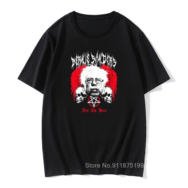 เสื้อยืดลําลอง สําหรับผู้ชาย แขนสั้น พิมพ์ลาย Free Ship Feel The Bern Heavy Metal Bernie Sanders 202