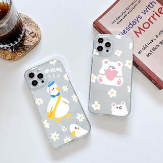 เคสโทรศัพท์มือถือ ซิลิโคนนุ่ม ใส ลายการ์ตูนหมี กระต่าย สําหรับ iPhone 11 12 13 Pro max mini XS max x xr 4 5 6 7 8 S PLUS SE 2020