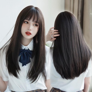 Wig for female  long hair lock air bang natural fluffy short hair face repair face long straight hair full set