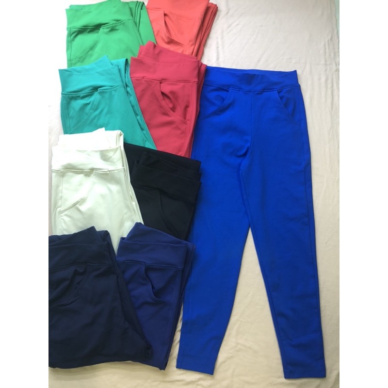 Cynthia Rowley VNXK เลกกิ้งยืดหยุ่นพร้อมกระเป๋า/ไม่มีกระเป๋ายาว/ความยาวกลางหลากสี