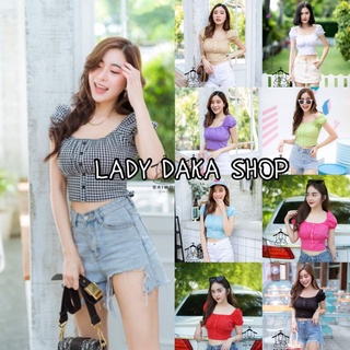 🧡LADY DAKA SHOP🧡 ครอปปาดไหล่แขนตุ๊กตา ลายสวยๆ แต่งกระดุมด้านหน้า