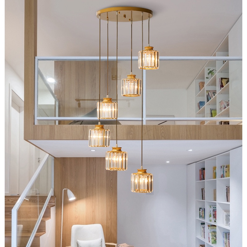 โมเดิร์นยุโรปเหนือคริสตัลจี้ไฟ LED E27 220V 6/9 ไฟเหล็กโคมไฟจี้สำหรับดูเพล็กซ์วิลล่าบันได - รูปที่ 2