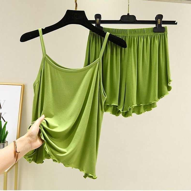 2022 ใหม่ Modal Camisole ชุดนอนเสื้อกั๊กไขมันน้องสาว Plus ขนาดหลวม Slimmer ดูกางเกงขาสั้น Loungewear สองชิ้น