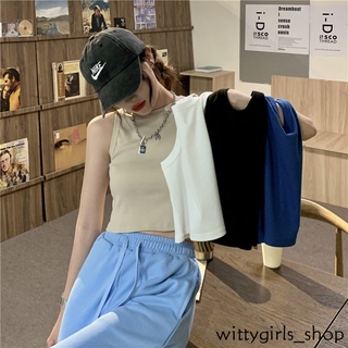 Wittygirls-shop_ เสื้อครอปท็อป คอกลม กระชับสัดส่วน แฟชั่นฤดูร้อน สําหรับผู้หญิง