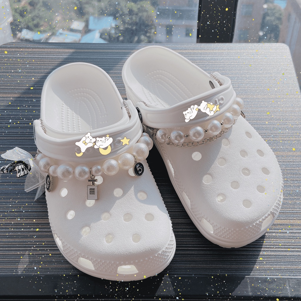 【 Ooyoudo】สายโซ่โลหะ ประดับไข่มุก และโบว์ สําหรับตกแต่ง DIY【แตะผู้หญิง jibitz อุปกรณ์เสริม】