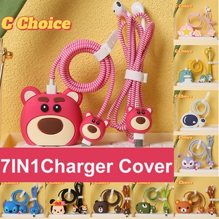 【เลือกได้ 38 แบบ】เคสป้องกันสายชาร์จ ลายการ์ตูน สําหรับ iPhone 20w 18w TYPE C 7in1 ชิ้นต่อชุด