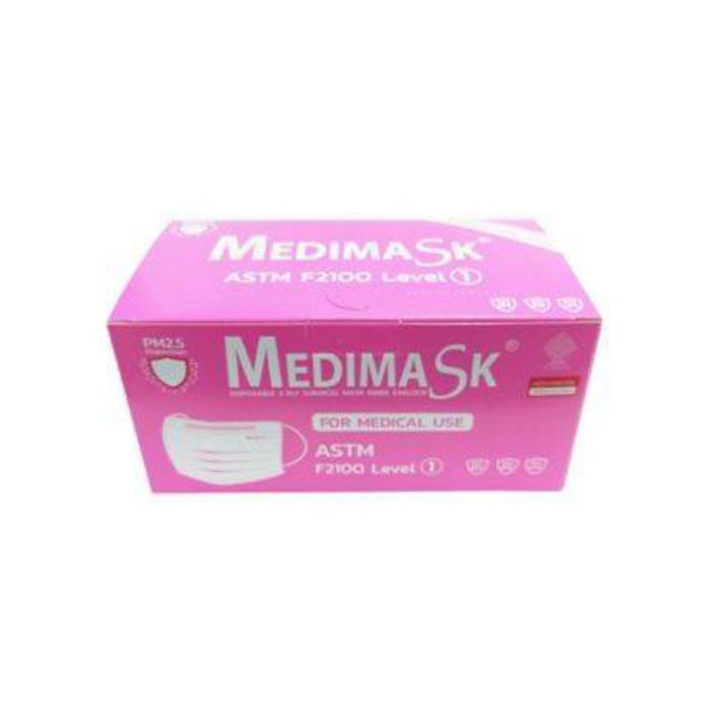 หน้ากากอนามัย Medimask สีชมพู กล่องละ50ชิ้น