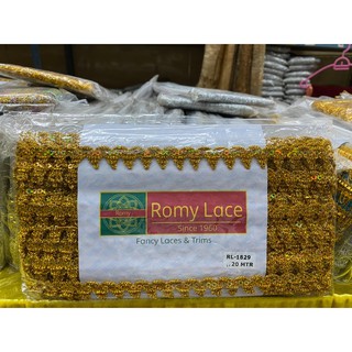 ดิ้นทอง ดิ้นเงิน Romy No.1829 แถบผ้า ริบบิ้น แถบดิ้น​ ดิ้นอินเดีย ลายภูเขามงคง เทปตกแต่ง เทปลูกไม้ดิ้นทอง [20 เมตร]