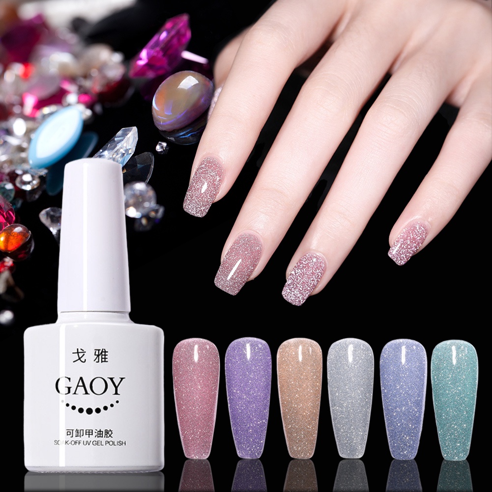 พร้อมส่งทุกวัน สีเจลGAOY สีเจลแฟลชไดมอนด์ รุ่น Flash Daimond Glitter ต้องอบ รหัสสีE422-431 ไม่ต้องเปิดแฟลชก็วิปวัปทุกแสง