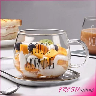 Fresh แก้วกาแฟ สกินตัวหนังสือ Good Moring ดีไซน์เลิศ Breakfast Glass